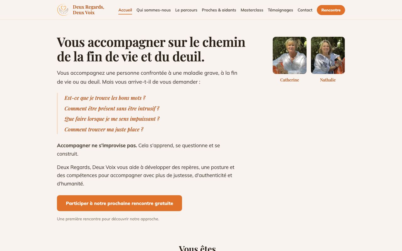 Page d'accueil du site Deux Regards, Deux Voix